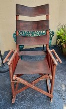 Vintage Costa Rica Fold up Tooled Leather Wood Rocking Chair Hand Crafted - £71.14 GBP