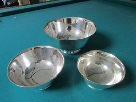 PAUL REVERE REPRODUCTION THREE BOWLS SET SILVERPLATE JUST POLISHED 3 PCS - $173.25