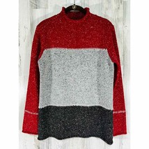 Crazy Horse Womens Mock Neck Sweater Small Red Gray Black Rolled Hems - £13.54 GBP