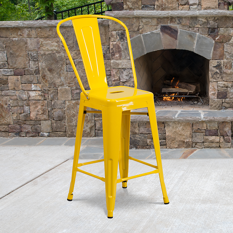 24" Yell Metal Outdoor Stool CH-31320-24GB-YL-GG