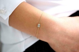 Solid 14k Yellow Gold Over 0.50 Ct Baguette Simulated Diamond Charm Brac... - $128.69