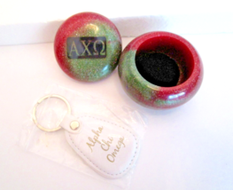 AXO Sorority Trinket Jewelry Box &amp; White Keychain Fob LOT Alpha Chi Omega - £5.17 GBP