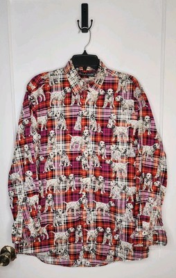 Vtg Size Large Palladium Distressed Plaid Button Shirt Dog Dalmations READ - $20.00