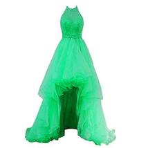 Sheer Beaded Halter High Low Organza Formal Homecoming Prom Dress Mint Green 16 - £100.80 GBP
