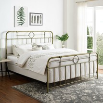 Metal Bed Frame King Vintage Platform Headboard Steel Antique Bronze Pip... - $702.16