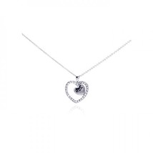 Sterling Silver 925 Clear CZ Engraved &quot;Mom&quot; Heart Pendant Necklace - £27.18 GBP