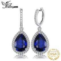 12ct Huge Pear Created Blue Sapphire 925 Sterling Silver Drop Dangle Earrings fo - £42.57 GBP