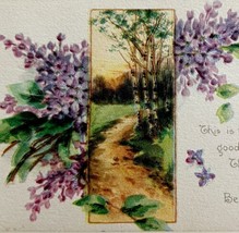 A Birthday Wish Greeting Postcard 1920s Gibson Art Co Purple Flowers PCBG3D - $14.99