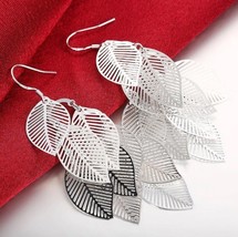 Silver Tone Multi 9 Leaf Cut Out Dangle Cluster Drop Earrings NEW - £9.49 GBP