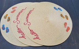 Wicker Round Embroidered Placemats Summer Flip Flops 15&#39;&#39; Set 3 Indoor/O... - $19.60