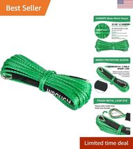 Heavy-Duty 8350lbs Synthetic Winch Rope | 3/16" x 50ft, Ultra-Tough Dyne... - $28.26