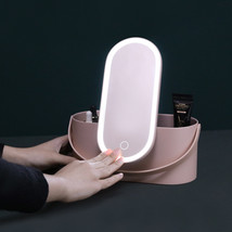 Portable Led Desk Storage Cosmetic Mirror Organizer Box With Light - £51.05 GBP+