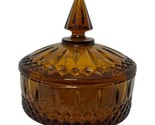 Indiana Glass Amber Candy Dish and Lid Princess Pattern Vintage Gold Ora... - $37.40