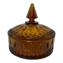 Indiana Glass Amber Candy Dish and Lid Princess Pattern Vintage Gold Orange  - £29.89 GBP