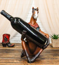 Wild West Western Cowboy Sitting Brown Horse with Red Scarf Wine Bottle ... - $42.99