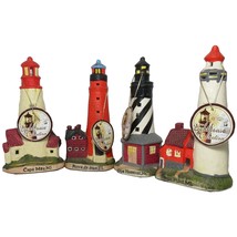 Set of 4 Porcelain Lighthouse Lamp Figurine w/ Hole for Light Beach House Decor - £29.27 GBP