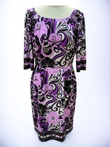 Tahari Arthur Levine Ladies Lined Ruched Purple Floral Abstract Stretch Dress 8 - £22.31 GBP