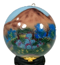 Inside Painted Glass Christmas Ornament Living Desert Cactus Mountains Flowers - £15.41 GBP