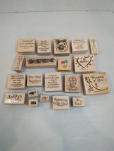 Lot of 20 Wood Backed Rubber Stamps Designs Patterns Quotes Baby Stampin... - $18.69