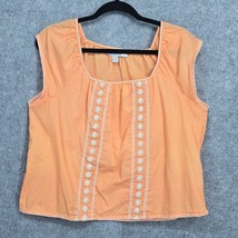 Old Navy Womans Top Medium Orange Peasant Sleeveless Embroidered Lightweight - $13.88