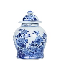 Blue and White Floral Bird Motif Porcelain Jar 12&quot; - £125.14 GBP