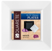 Squarete White Hard Plastic Elegant Disposable 6.5&#39;&#39; Inch Dessert Plates... - £10.11 GBP+