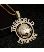 Hip Hop 14K Gold Plated Iced CZ The World Is Mine Pendant Rope Chain Nec... - $266.36 MXN