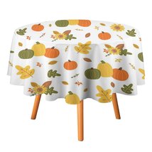 Autumn Leaf Pumpkin Tablecloth Round Kitchen Dining for Table Cover Decor Home - £12.75 GBP+
