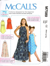 McCall&#39;s  M7589 Girls M to XL Learn to Sew Pillowcase Dresses Uncut Pattern - £9.71 GBP