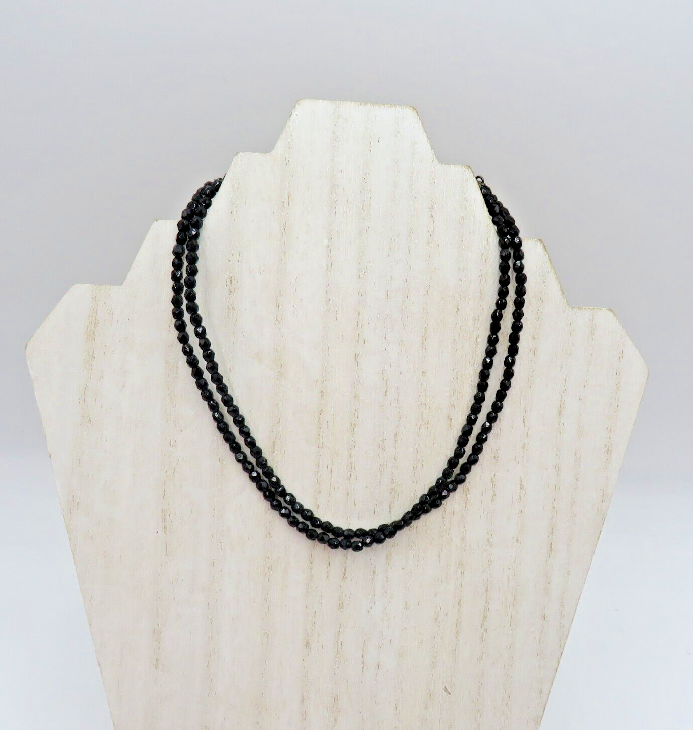 Primary image for 1928 Necklace Gun Metal Gray Tone Chain 16" Double Strand Black Beads