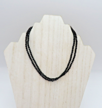 1928 Necklace Gun Metal Gray Tone Chain 16&quot; Double Strand Black Beads - $10.88