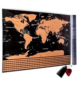 World Map US States Canada Countries Flags Travel Accessories Scratch Off 32"