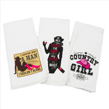 Kinara Set of 3 Cowgirl Country Cotton Print Kitchen Towels - £15.79 GBP
