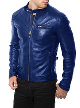 Giacca Pelle Motociclista Uomo Cappotto Vintage Bombardiere Agnello Slim Blu 30 - £84.47 GBP+