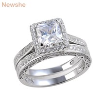Newshe 2 Pcs Wedding Ring Set Classic Jewelry Princess Cut AAA CZ 925 Sterling S - £42.58 GBP