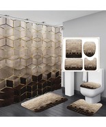 4Pcs Brown Gradient Shower Curtain Set Modern Geometric Shower Curtain S... - £37.38 GBP