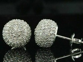 14k White Gold Plated Silver Simulated 1Ct Round Diamond Cluster Stud Earrings. - £77.57 GBP