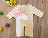 NEW Baby Girls Unicorn Striped Long Sleeve Romper Jumpsuit Outfit 0-6 Mo... - £7.16 GBP