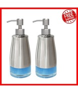 Elegant 2 Pack Brushed Nickel Soap Dispenser Set - 10 OZ Glass &amp; Stainle... - $687.39 MXN