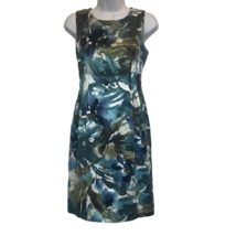 Jones New York Women 4 Blue Green Watercolor Floral Sheath Silk Blend Dress - $23.36