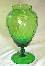 Handblown Green Glass Vase Footed Knob Stem Vintage - £38.83 GBP