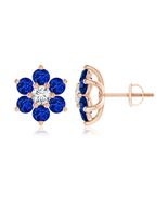 ANGARA 2.24 Ct Six Petal Diamond and Sapphire Flower Stud Earrings in 14... - $3,491.10