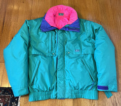 CB Sports Jacket Full Zip Ski Teal Green Hot Pink Coat w Liner warm MEDIUM M vtg - £61.01 GBP