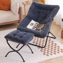 Tiita Saucer Chair With Ottoman, Soft Faux Fur Oversized Folding Accent - £104.14 GBP