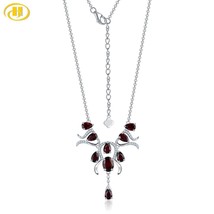 Hutang Garnet Silver Necklace, 5.36ct Natural Red Gemstone Pendant 925 Silver Je - £80.30 GBP