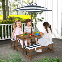 Kids Picnic Table and Chairs Activity Bench Cushions Height Adjustable Umbrella - £161.57 GBP