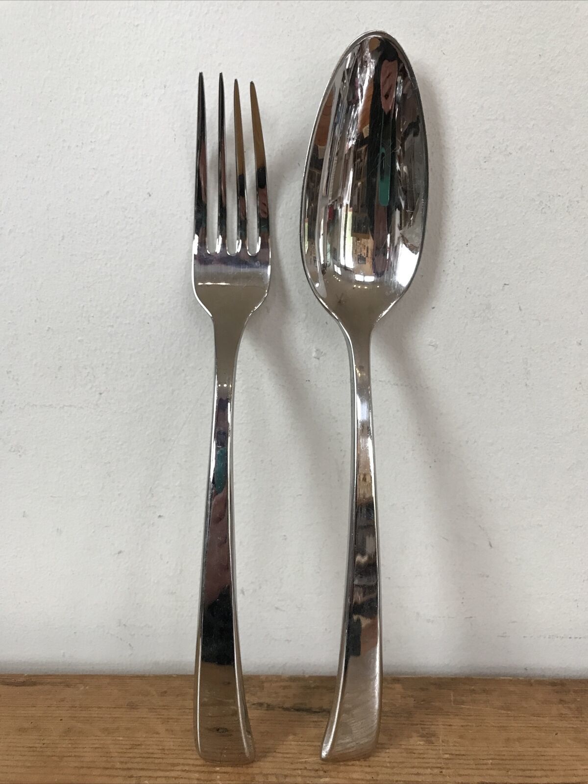 Set Pair 2 Sambonet Italy Utensils Shiny Chrome Stainless Serving Spoon ... - $39.59