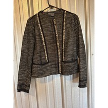 Vince Black White Tweed Zip Blazer Jacket Career Fringe Trim Womens Size 2 - $744.05 MXN