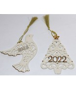 STUNNING PAIR OF 2022 LENOX PORCELAIN PIERCED DOVE &amp; CHRISTMAS TREE ORNA... - €30,09 EUR