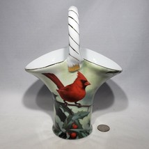 Hautman Brothers Collection Cardinal in Holly Porcelain Basket Vase 7&quot; x 9&quot; EUC - £14.88 GBP